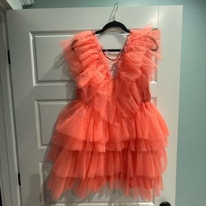 Hazel and Olive - Tulle Cocktail Dress- Coral Medium